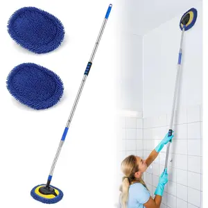 Wall Cleaner, Max 66'' Wall Mop with Long Handle, Ceiling Dust Mop with 15? Labor-Saving Elbow Extension Pole, Baseboard Duster Washer , High Reach Window Cleaning Brush, Roof Cleaning Tool-BU