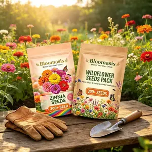 Bloomasis Zinnia & Wildflower Seeds Bundle 600+ Seeds for Easy Pollinator Garden Vibrant Colors for Your Outdoor Space