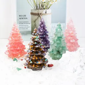 Natural Crystal Gravel Christmas Tree Statue, Resin Reiki Stone Divination Sculpture, Fengshui Home Decor, Sparkling Decoration for Home Office, Home Decor Ornaments