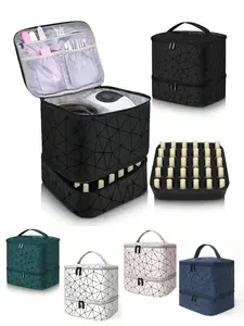 30 Grid Nail Polish Organizer, Large Capacity Pu Leather Nail Polish Organizer, Zipper Makeup Organizer Pouch, Makeup Storage Bag for Travel & Daily Use