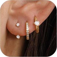 Gold-2 Pairs CZ Hoops + 1 Pair CZ Studs