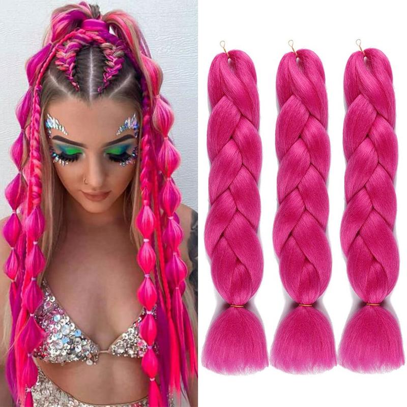 Pink Jumbo Braiding Hair Extension 1pcs/Lot Crochet Braids Hair 100g/pc Hot Pink braiding hair Synthetic Crochet Braids Hair Extension (24Inch Rosy Pink)