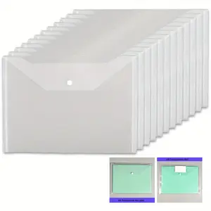 12-Pack Transparent File Folders, Plastic A4 Size Document Bags with Snap Closure, Labeled & Unlabeled Options, Ideal for Homework & Office Organization