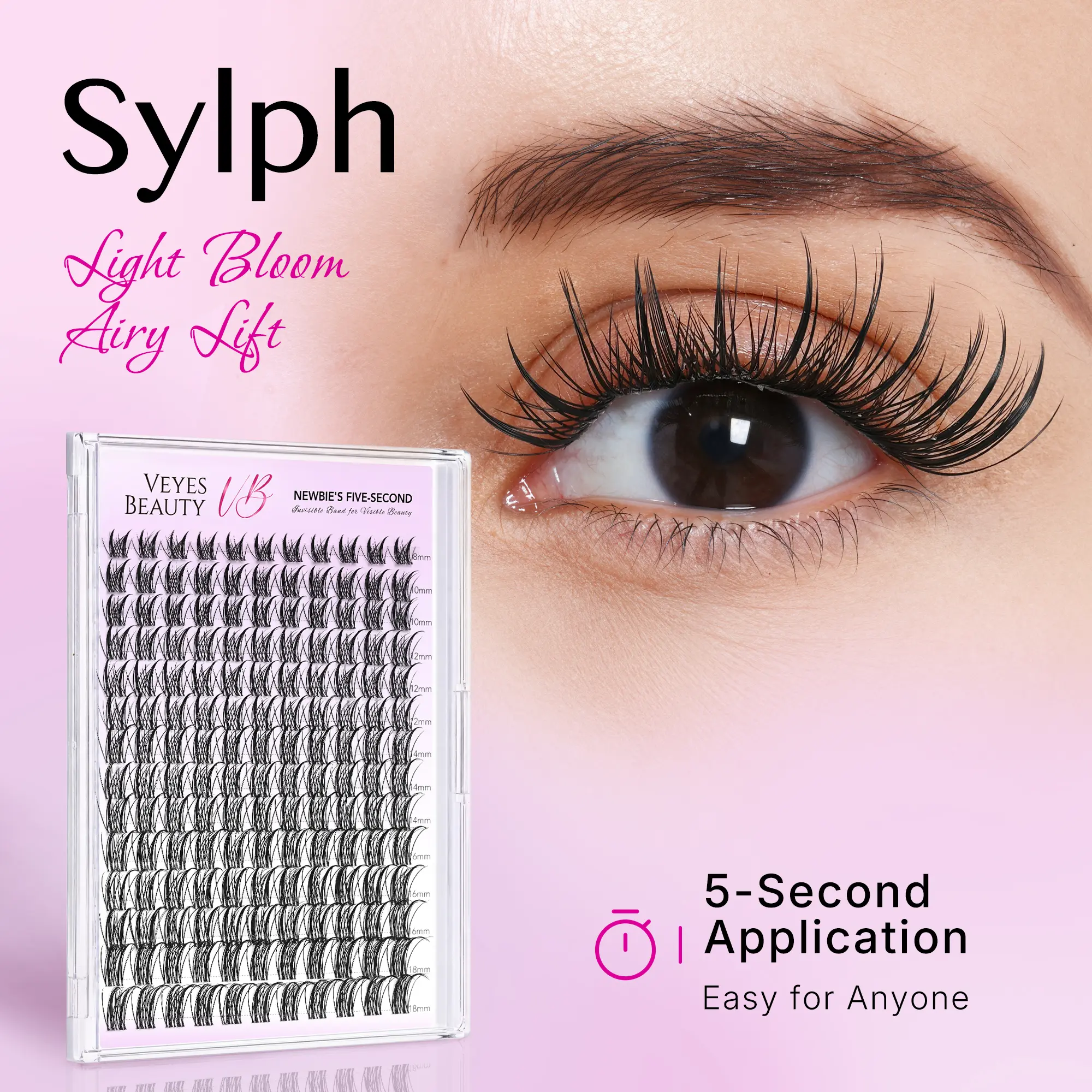 VEYESBEAUTY Sylph Cluster Lashes individual Lash Extensions Layered Wispy Faux Mink Lash Newbie's Five-Second DlY Mixed Length for Self Application Makeup atHome Cosmetic Eyelashes Extensions
