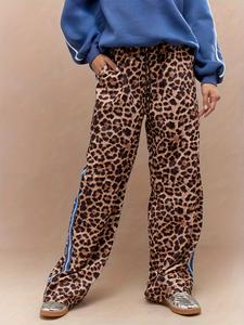 women's leopard print side stripe pants, casual comfy trousers for daily wear, ladies bottoms for all seasons