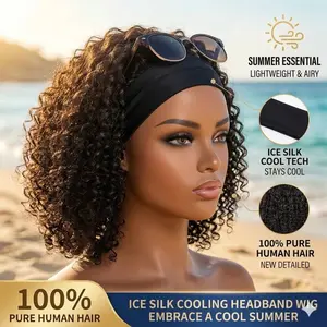 Ronashow 100% Human Hair Headband Wig Curly Deep Wave  Hair Glueless Wigs human hair  Machine Made No Lace deep Wavy Curly Headband Wig Natural Color
