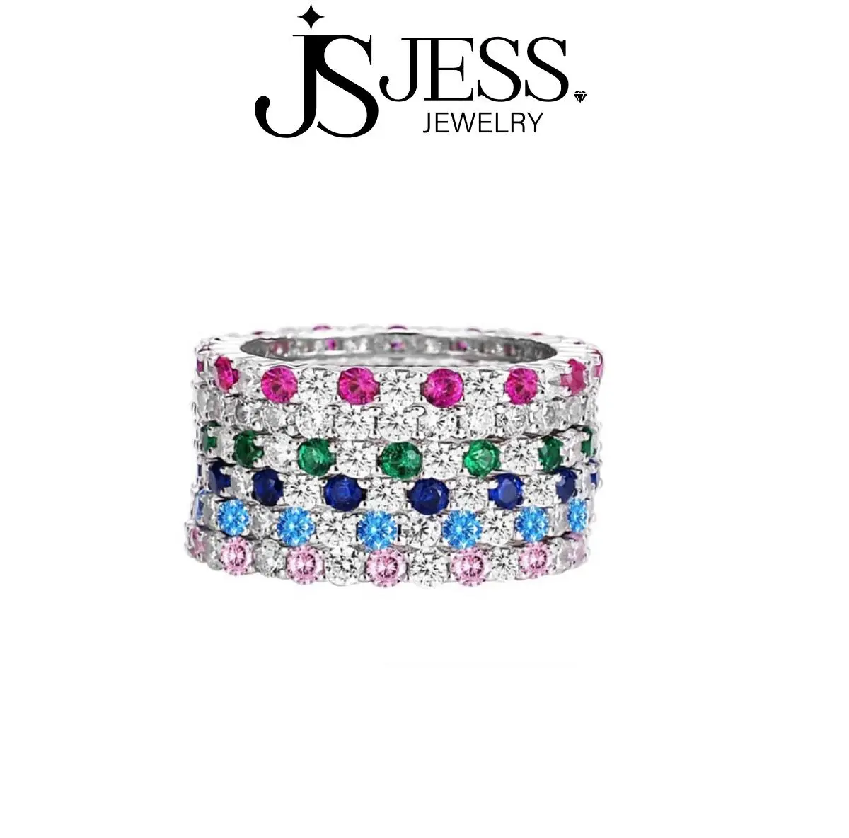 [#209] Colorful Eternity Wedding Band, Gemstone Ring, Perfect Anniversary Birthday Gift for Women