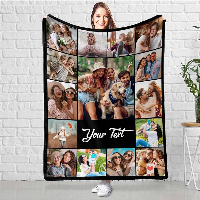 Personalized Photo Blanket for Family, Customized Bed Blanket with 10 Pictures for Mom Dad Custom Photos Throw Blanket for Best Friends, Personalized Gifts for Couple Girlfriend Boyfriend