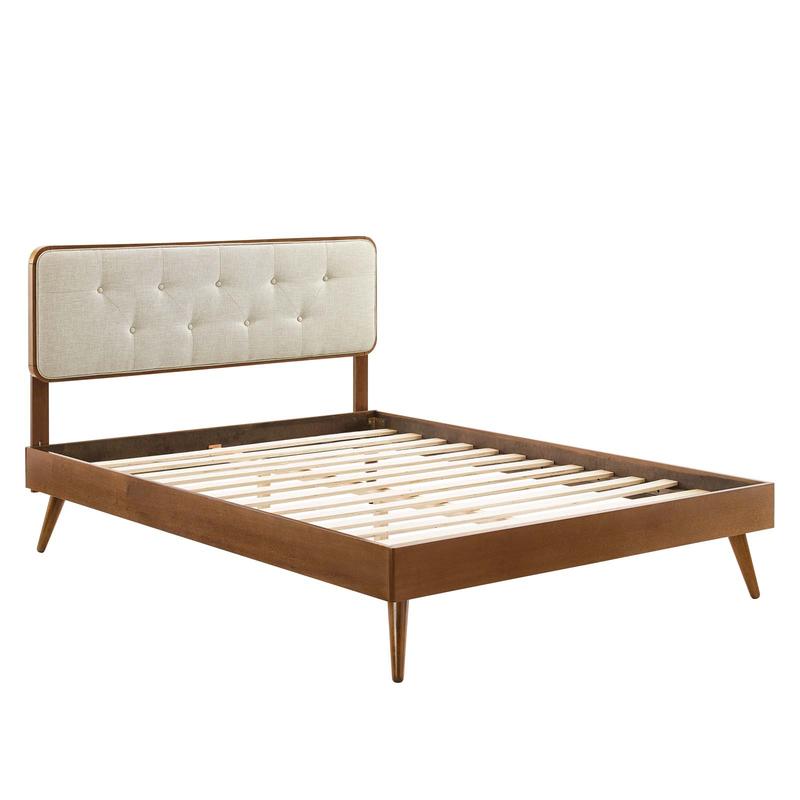 Modway Bridgette King Wood Platform Bed With Splayed Legs in Walnut Beige