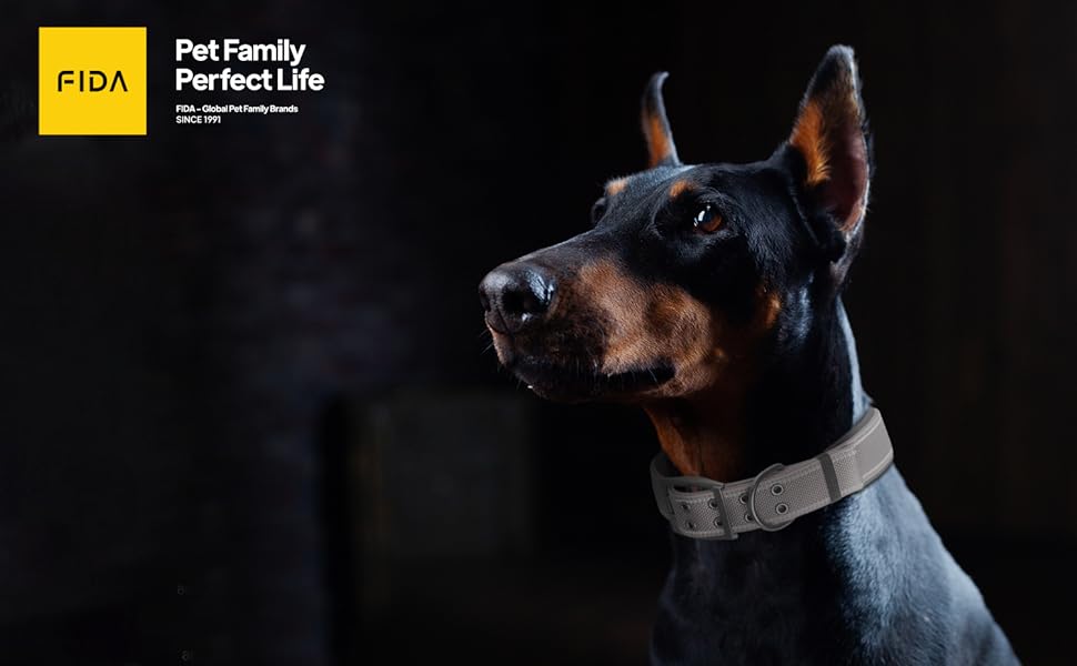 Fida Heavy Duty Dog Collar, Ultra Comfortable Soft Neoprene Padded, Adjustable Reflective Nylon Pet Collar with Durable Metal Belt Buckle