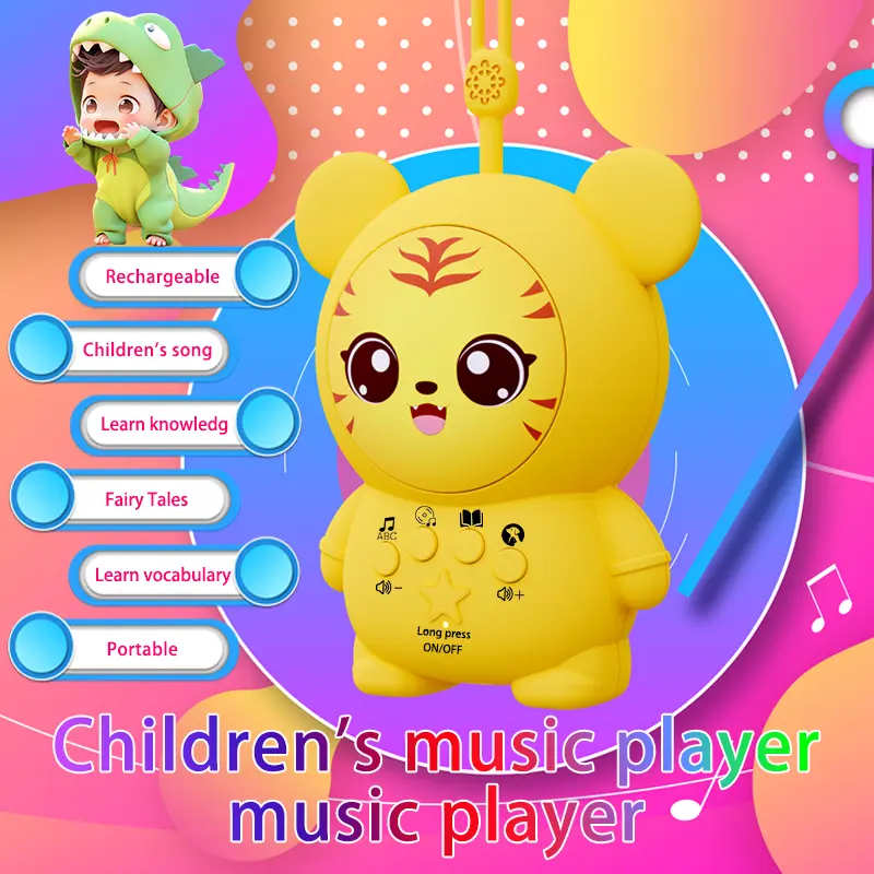 "Tiger Cute Pet" Kids Music Player, Storytelling Toys for Toddlers Aged 1-3-5, Birth day Gifts for Infant Boys & Girls, Pre-Loaded with 10 Early Learning Contents/25 Children’s Songs/25 Bedtime Stories/129 Cognitive Materials Early Childhood Education Kit
