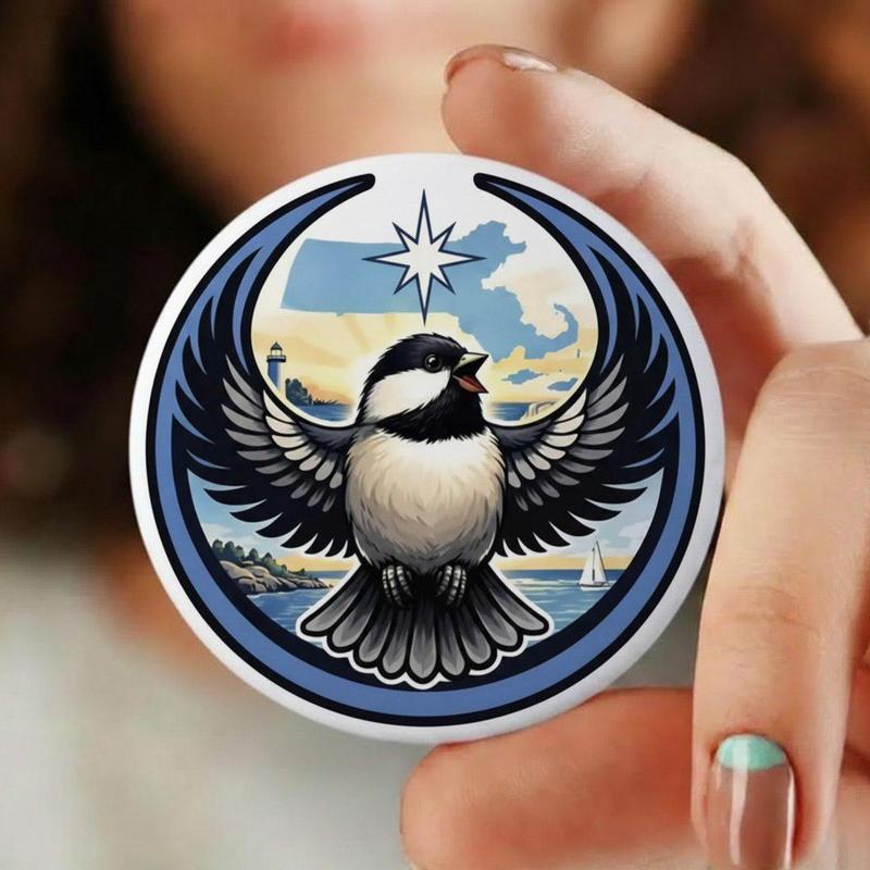 Massachusetts Bird Logo Button Pin – Coastal Graphic Badge for Jackets & Bags