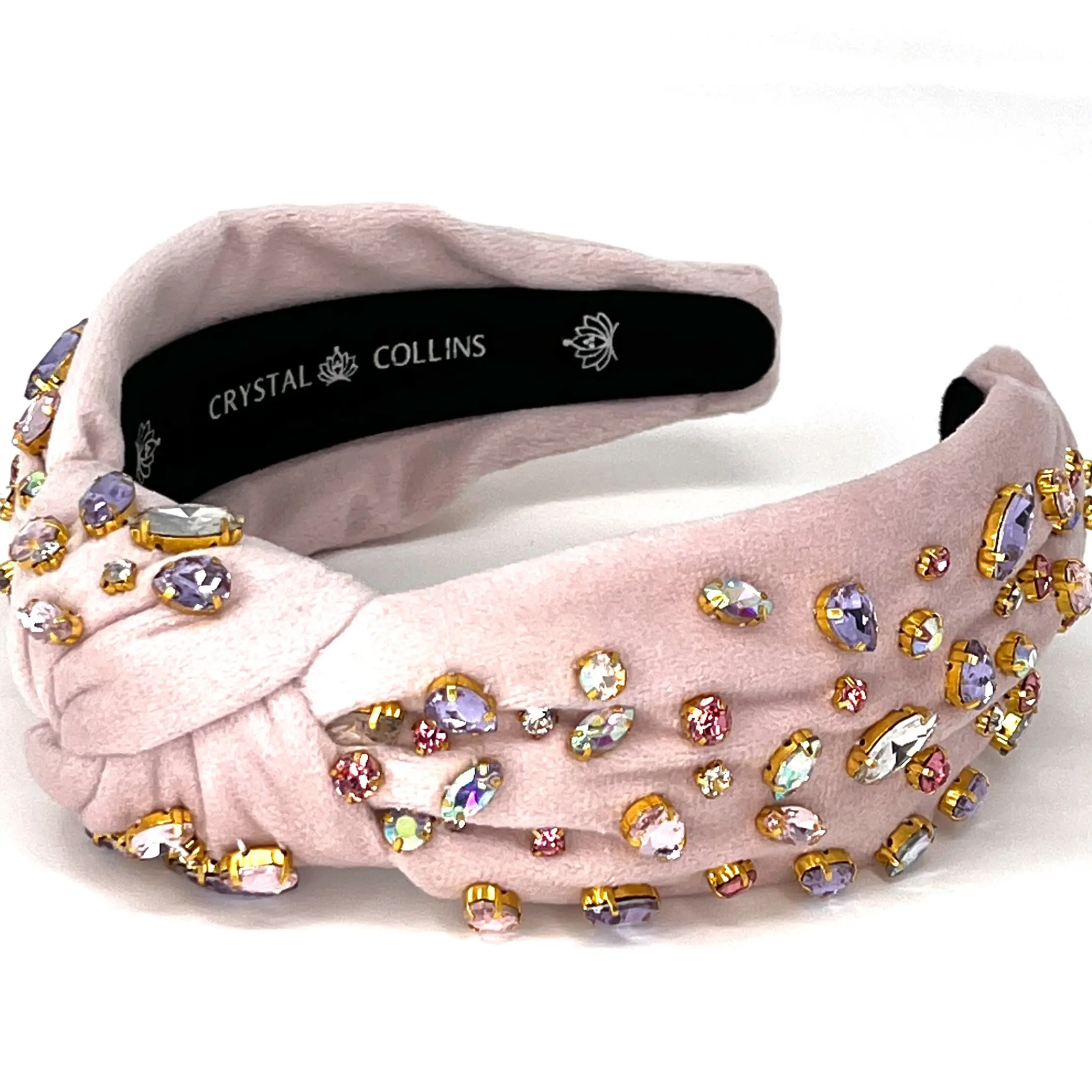 Light Pink Velvet Topknot Headband, Designer Headband, Jeweled Headband, Christmas, New Years Party, Enchanted Rose Water Headband, Crystal Collins Collective Headband, Luxury Comfort Jeweled Headband, Limited Edition Headband