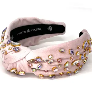 Light Pink Velvet Topknot Headband, Designer Headband, Jeweled Headband, Christmas, New Years Party, Enchanted Rose Water Headband, Crystal Collins Collective Headband, Luxury Comfort Jeweled Headband, Limited Edition Headband