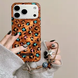 IPhone 13/16/17 Pro Max | Sweet Cool Orange Bottom Leopard Pattern | Star Handstring | Best Friend Gift | Suitable for iPhone 11 12 13 14 15 16 17 Pro Max | Cover