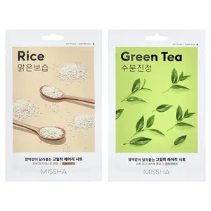 Missha Airy Fit Beauty Sheet Mask, Rice & Green Tea, 10 Sheets, 0.67 oz (19 g) Each