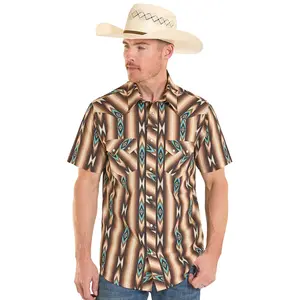 ROCK&ROLL SHIRT MENS AZTEC STRIPE PRINT SHORT DARK  BROWN BMN3S08304