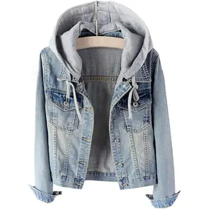 Women's Casual Detachable Hoodie Denim Jacket