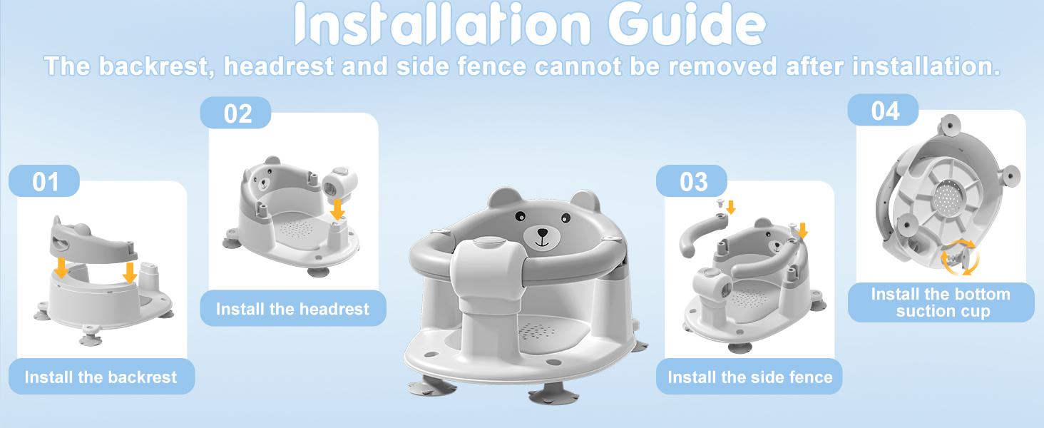 Baby Bath Seat for 6 Months & Up, Non-Slip Infant Bath Seat with Strong Suction Cups, Open Design Toddler Bathtub Seat for Sitting Support, Compact & Portable chair