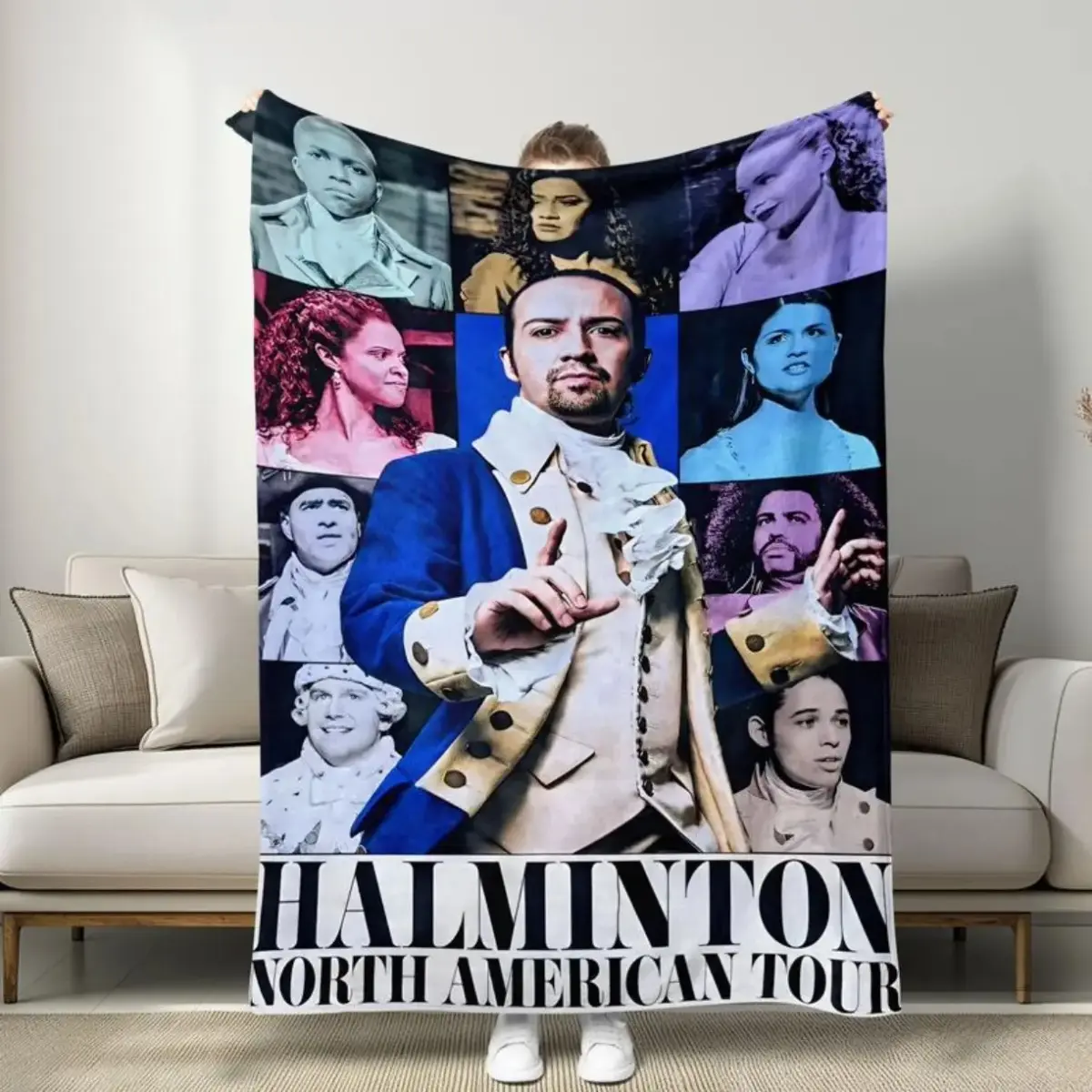 Hamilton Musical Themed Blanket, Artistic & Theatrical Style, Vibrant Show-Related Prints, Perfect for Bedroom & Broadway Fans' Space  Christmas gift