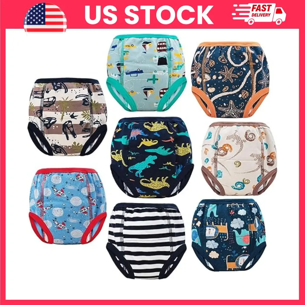 Potty Training Pants 8 Pack, 100% Cotton Toddler Training Underwear, Reusable Absorbent Potty Training Underwear for Boys & Girls, Soft Breathable Toddler Underwear, Sizes 2T–9T | potty training pants,toddler training underwear,cotton training pants