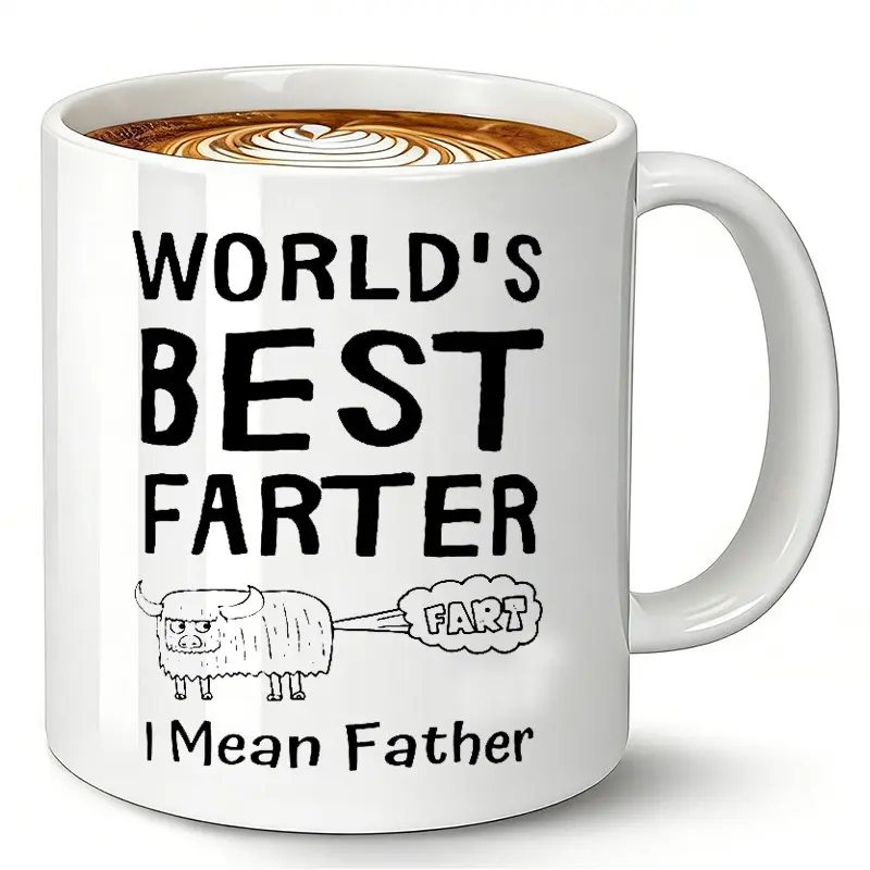 World's Best Farter I Mean Father Mug Classic Coffee Mugs - 11oz Ceramic Tea Cup, Father's Day Christmas Birthday Gift for Dad, Best Dad Ever, Funny Present for Him
