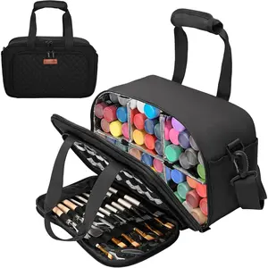 Organizer Bag with  Strap for up to 54  Bottles (2 oz),  Painting Storage Case with Handle Strap,  Foil and PVC Liner for Easy Clean, Black