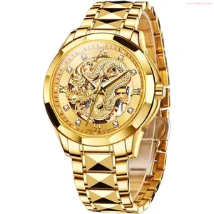 Fashion Brand OLEVS Gold Watches for Men Luxury Automatic Dragon Skeleton Watches Mechanical Business Dress with Tungsten Steel Luminous 5atm Waterproof Diamond Fashion Wrist Watch