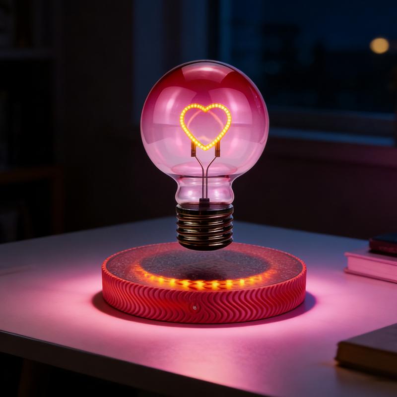 Levitating Light Heart Bulb - Magnetic Levitation Love Led Light Bulb with Floating Night Light and Spinning in Air Freely for Home Office Desk Decor, Bedroom Unique Lamps, Cool Tech Gadgets Gift for Women Kids