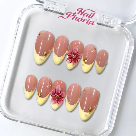NailPhoria SUN-KISSED -SUMMER Handmade Press-On Nails | Reusable, Salon-Quality, Long-Lasting, Glossy Design