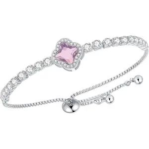 Tennis Bracelets for Women White  Plated Birthstone Bracelets Four Leaf Clover  Bracelet Adjustable Slider Birthday  Gifts