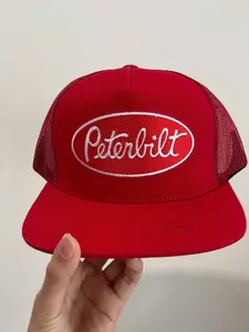 Vintage Peterbilt Red Trucker Hat | Retro Semi Truck Engine Snapback Cap | Blue Collar Pride Americana Style Embroidered Mesh Baseball Hat Men Women