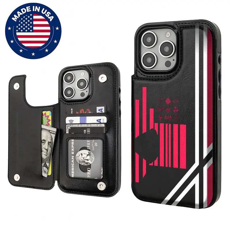 Custom Kamen Rider Red & Black Geometric Aesthetic Protective Phone Case - TPU-PU Leather Card Holder, Magnetic Drop Protection, Shockproof Anti-Scratch Accessories for iPhone 17/16/15/14/13/12 Plus Pro Max, Samsung 22/23/24/25 Smartphones