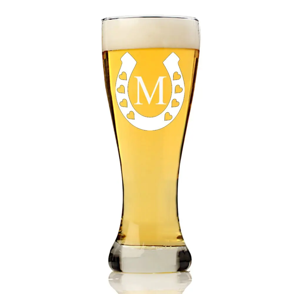 Personalized Lucky Horseshoe Monogram Beer Glass, Custom Monogram Beer glass, Personalized Beer Glass ,Engraved Beer Mugs, Groomsman Gifts