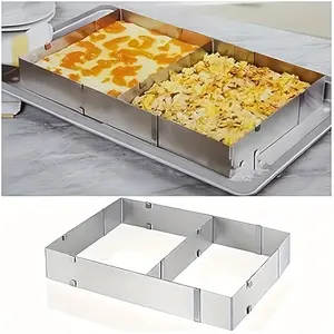 Adjustable Flexible Rectangular Stainless Steel Cake Pan 11 to 21 Inch for Kids Baking Mousse Birthday Tiramisu Pastry