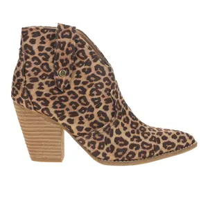Corkys Womens Bar Hoppin Leopard Pointed Toe Casual Boots Ankle High Heel 3" & Up - Brown
