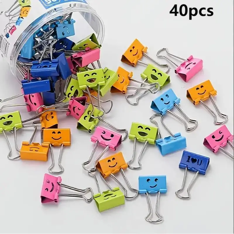 Cute Face Smile Long Tail Clip, 40pcs Random Color Bill Tail Clip, Office Clip, Stationery Supplies for Home School Office