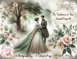 The Tenderness of Time Journal Paper Kit - 65-Page Victorian-Romantic Collection with 50 Background Pages & 15 Ephemera Pages for Journals Scrapbooks and Craft Projects