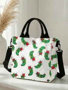 1 piece of 2D printed fashionable crossbody bag with a caterpillar pattern, adjustable shoulder strap + snap closure|Students/Office workers/Going out|A street style essential that combines aesthetic appeal and practicality