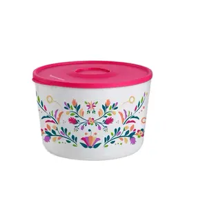 Folkloric Bowls with Colorful Floral Design and Pink Lid Folkloric Bowls Container