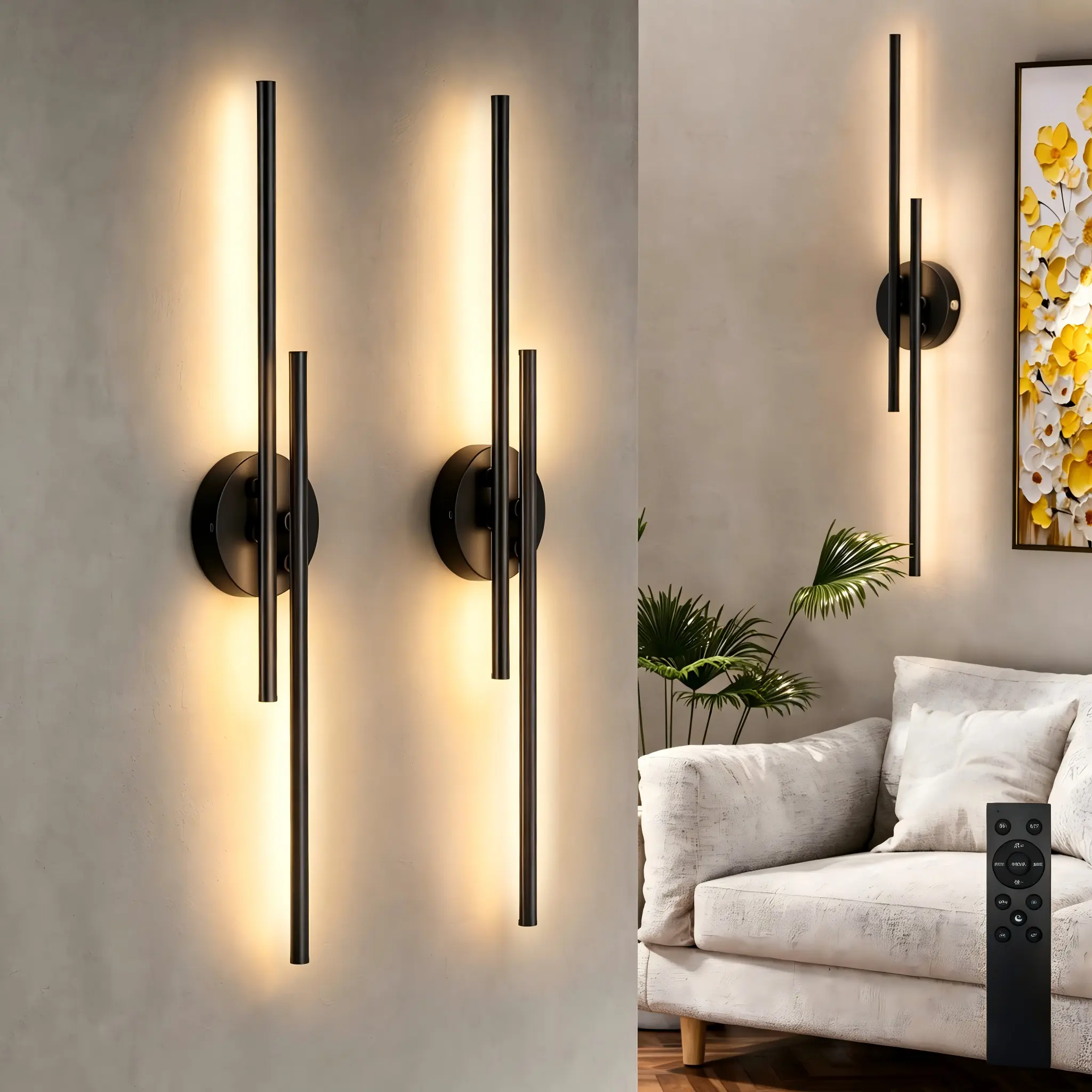 Battery Operated Wall Sconce with Remote Control, Dimmable Stepless  3000K-6000K, LED Rechargeable Wireless Wall Sconces for Bedroom, Living Room, Hallway Home Decor Lighting Adjustable Lights