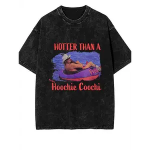 Unisex vintage 90s country 'Hoochie Coochi' pattern T-shirt - funny Alan Jackson inspired design, distressed vintage wash cotton short-sleeve casual summer T-shirt, black and red-white print, vintage T-shirt