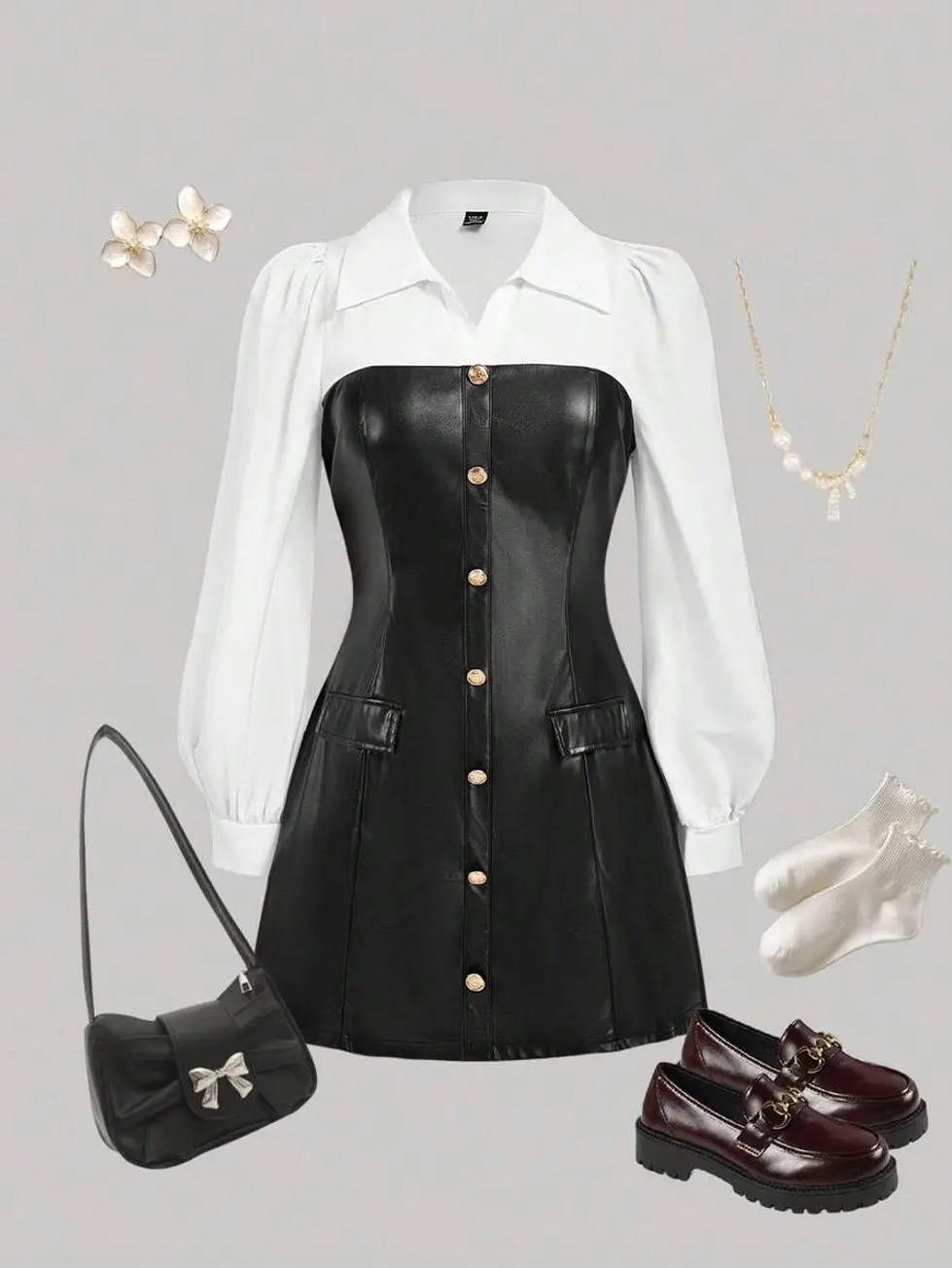✨ Chic Wine Red PU Shirt Dress With 2 In 1 Design, Stylish Work And Party Look.