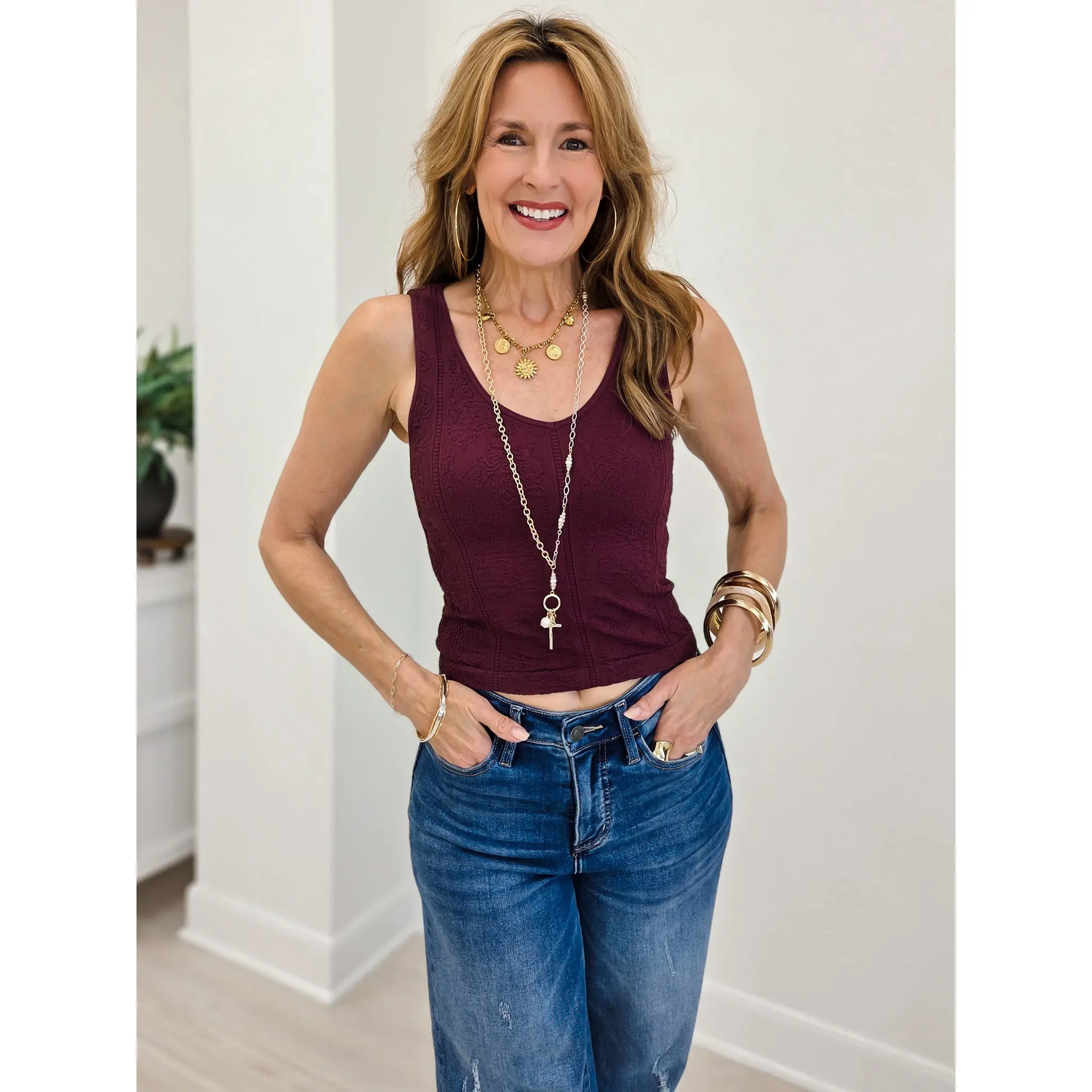 Cropped Reversible Lace Textured Top