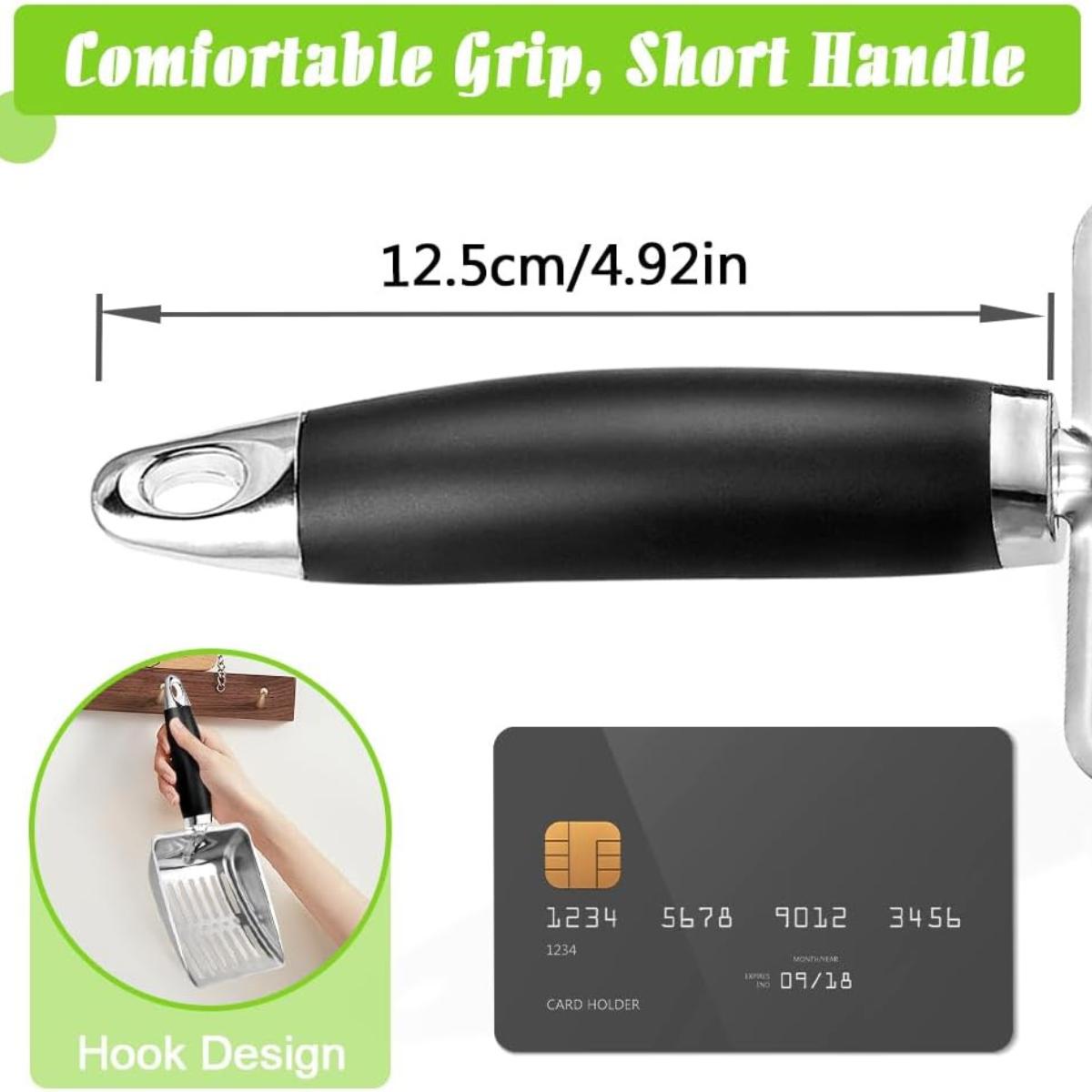Cat Litter Scoop - Stainless Steel Metal Cat Litter Scoop-Sturdy Mesh Scooper - Mesh Shovel-Easy to Clean - Suitable for Cat Litter Box - Light Black