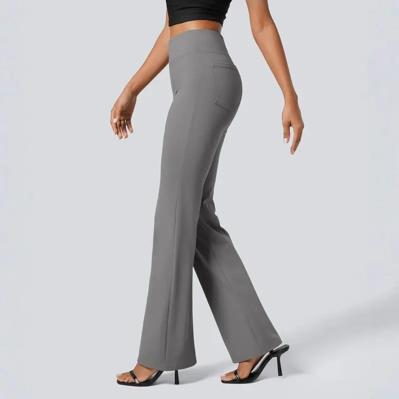 Flared Trousers for Women, High-Waist Pull-On Style in Stretch Rayon and Elastane with Back Pockets for Work, Trouser, Bottom, Pants, Hip, Sporty Chic, Work Pants Women