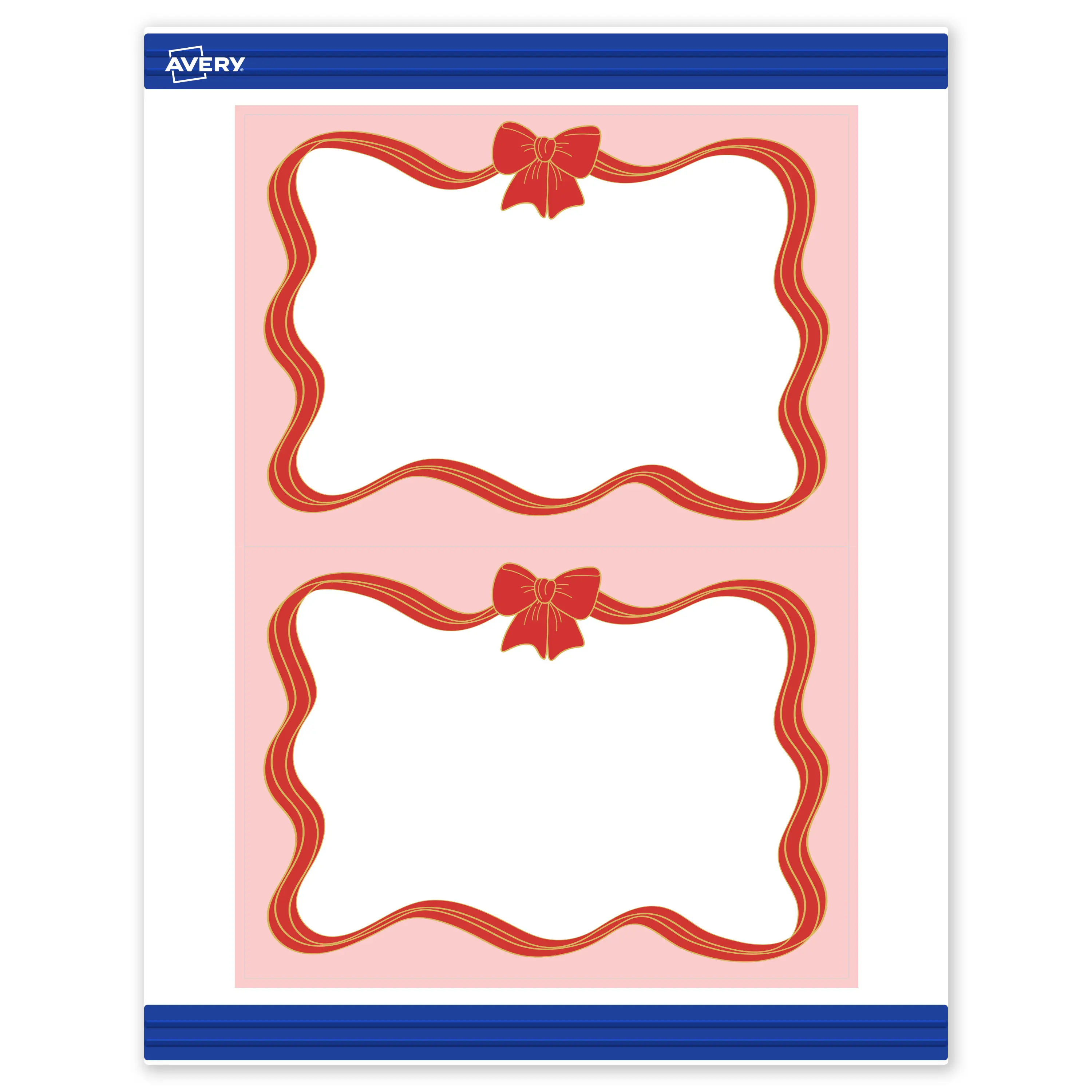 Avery® Printable Christmas Invitation Cards with Sure Feed® Technology, Rectangle, 5" x 7", Pre-Printed Pink Border with Red & Gold Bow Design, Matte White, Laser & Inkjet Compatible, 20 Total