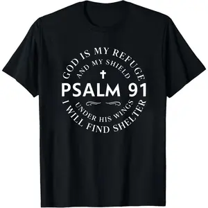 100% Cotton Golf Gift T-Shirt For Men and Women Psalm 91 Inspirational Christian T Shirt God Is My Shield Graphic Tee 100 Cotton Casual Short Sleeve Breathable Summer Top For Outdoor Wear