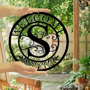 Letter & Flower Pattern Welcome Sign, Metal Wall Art, Hanging Decor for Home Garden Yard Farm, Outdoor Wall Art, Home Decor