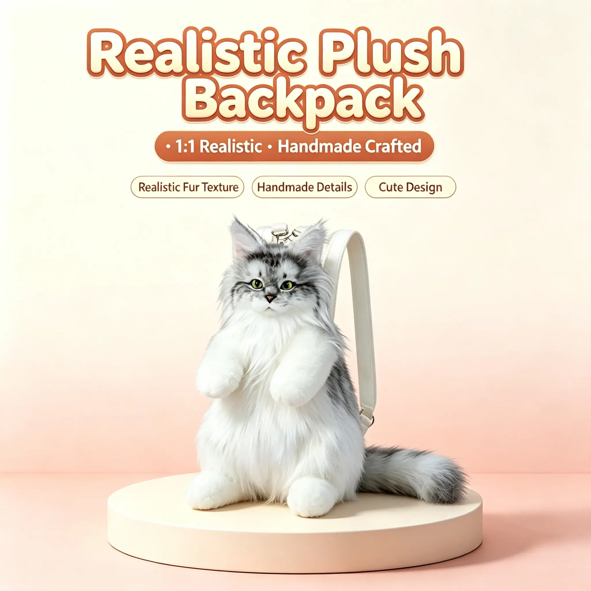 Simulated Maine Coon Cat Backpack Cat Doll Plush Toy Gift Soft Stuffed Cute Animal Design